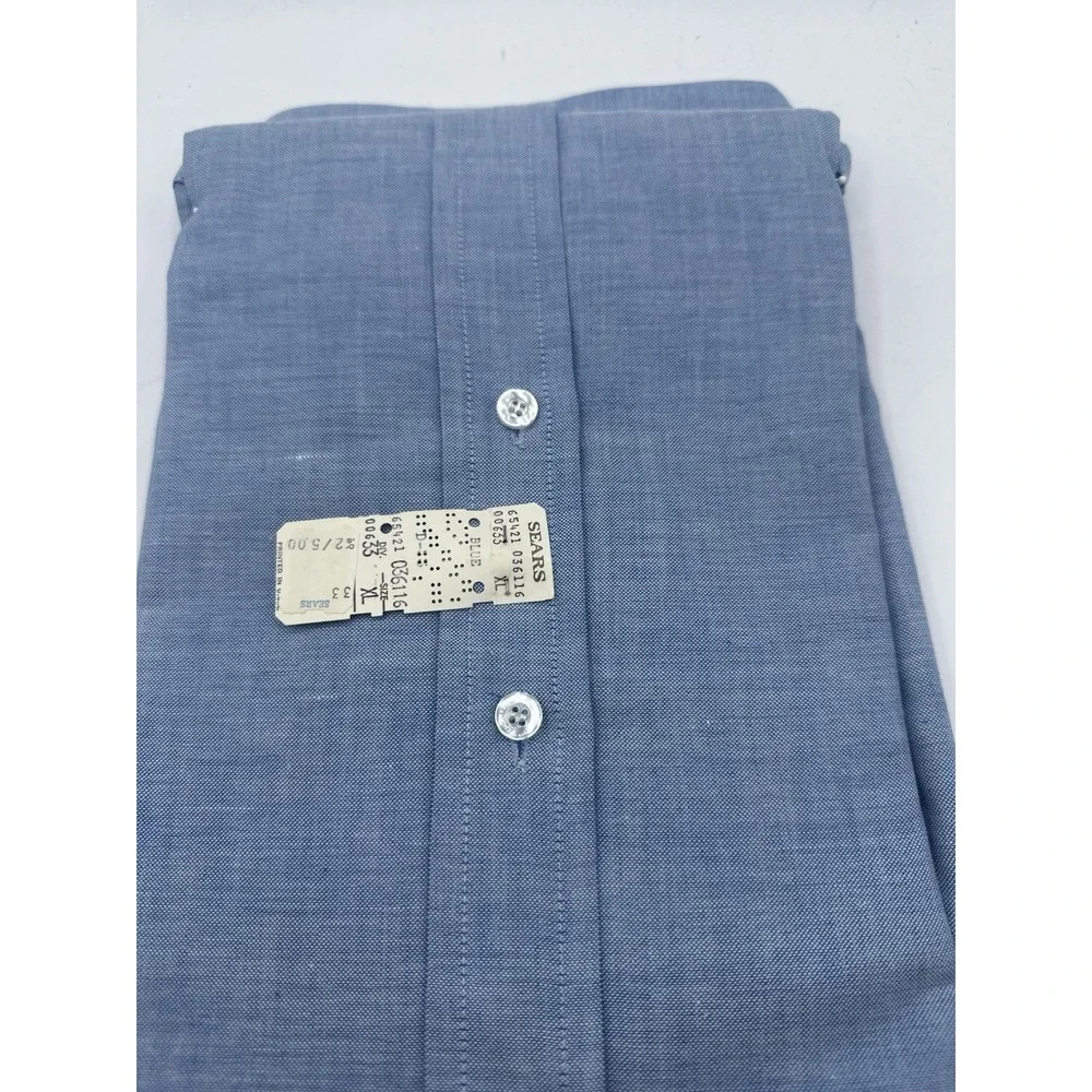 Vintage Sears Perma-Prest Oxford‎ Button Up Shirt Mens 17 XL Blue Deadstock NOS